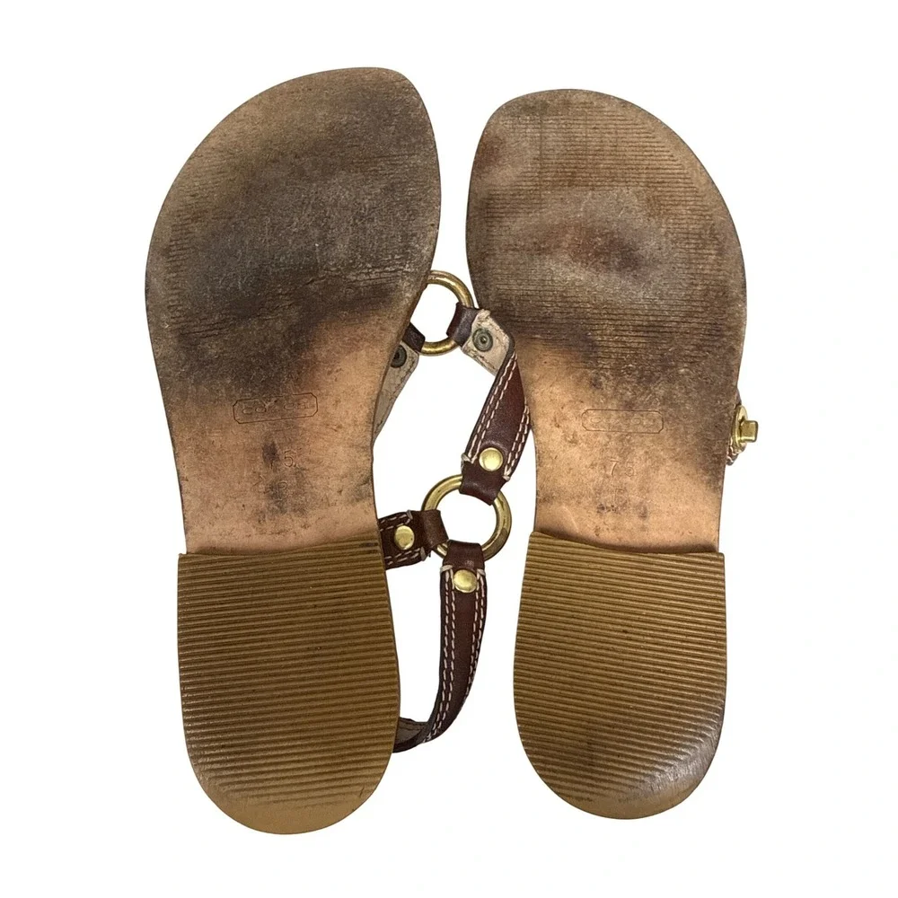 Coach Thong Sandals Women 7.5 Brown Leather Strappy Gladiator Boho Summer Shoes